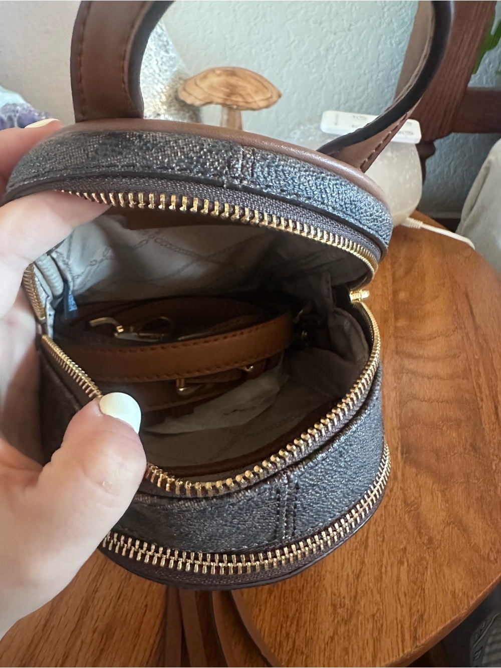 Michael Kors Pink & Brown Geometric Monogram Mini Backpack/Crossbody - Picture 3 of 4